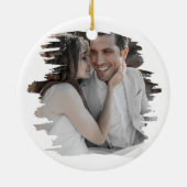Pas getrouwd eerste kerstbruiloft foto geborsteld keramisch ornament (Achterkant)