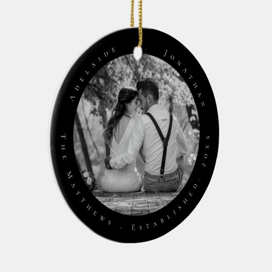 Pas getrouwd Eerste kersthuwelijk Datum vastgestel Keramisch Ornament (Rechts)