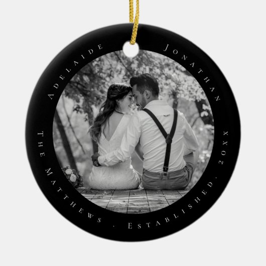 Pas getrouwd Eerste kersthuwelijk Datum vastgestel Keramisch Ornament (Voorkant)