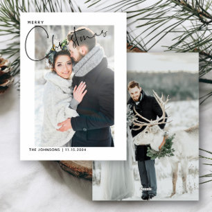 Pas getrouwd Eerste Kerstmis Hand Lettered 2 Foto Feestdagenkaart