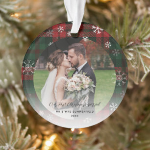 Pas getrouwd Eerste Kerstmis Plaid Sneeuwvlokken V Ornament