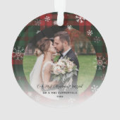 Pas getrouwd Eerste Kerstmis Plaid Sneeuwvlokken V Ornament (achterkant)