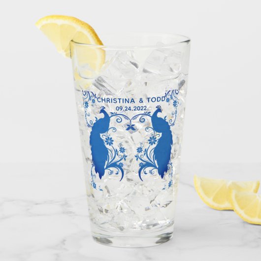 Pas getrouwd Elegant Blue Peacock Pint Glass Glas (Voorkant ijs)