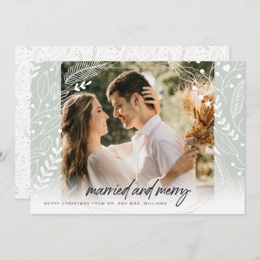 Pas getrouwd-feestdag, met huwelijk en huwelijk feestdagenkaart (Voorkant / Achterkant)