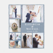 Pas getrouwd Fotocollage Dusty Blue Wedding Fleece Deken (Voorkant)