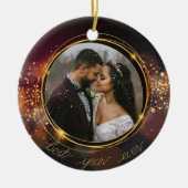 Pas getrouwd gepersonaliseerde kerstversiering keramisch ornament (Voorkant)