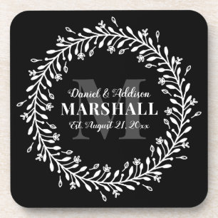 Pas getrouwd Keepomwille Couple Wreatmonogram Name Bier Onderzetter