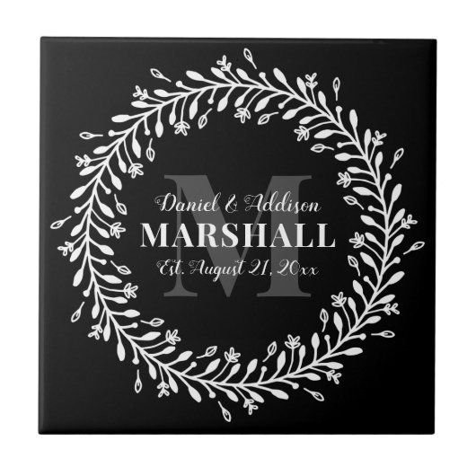 Pas getrouwd Keepomwille Couple Wreatmonogram Name Tegeltje (Voorkant)