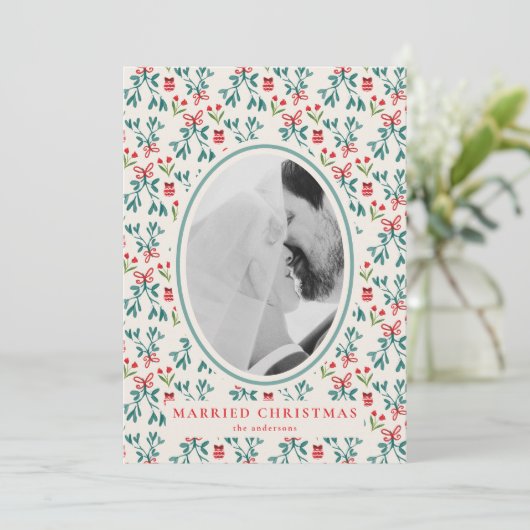 Pas getrouwd Kerst Kaart Grand Millenial Pattern (Staand voorkant)