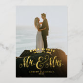 Pas getrouwd kerstcadeaufoto folie feestdagenkaart (Voorkant)