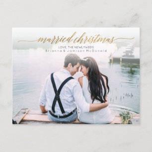 Pas getrouwd met kerstmis foto Gold Script Feestdagenkaart