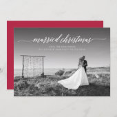 Pas getrouwd met kerstmis foto | wit feestdagenkaart (Voorkant / Achterkant)
