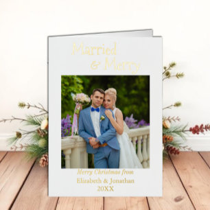 Pas getrouwd met minimalistische huwelijkse voorwa folie feestdagenkaart