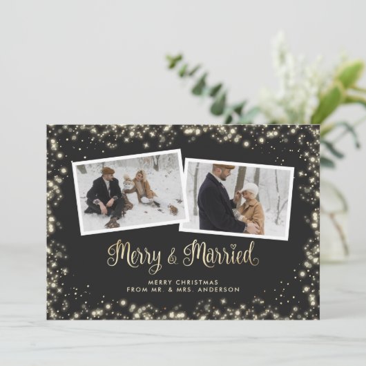 Pas getrouwd met zwarte en witte Plays Feestdagenkaart (Staand voorkant)