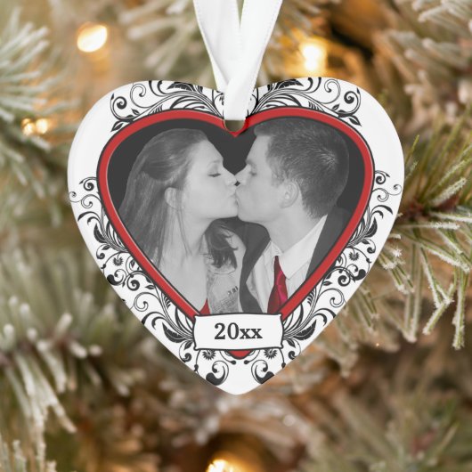 Pas getrouwd met zwarte/rode Floral, eerste kerstd Ornament (Boom)