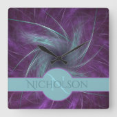 Pas getrouwd Monogram Aangepaste naam Abstract Spi Vierkante Klok (Voorkant)