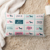 Pas getrouwd Monogram Cute Dachshund Dog Blue Kussen (Deken)