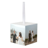 Pas getrouwd monogram eerste kerstfoto ornament (Achter hoekig)