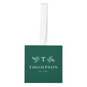 Pas getrouwd monogram groene eerste kerstfoto kubus ornament (Voorkant)