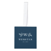 Pas getrouwd monogram navy eerste kerst foto kubus ornament (Voorkant)