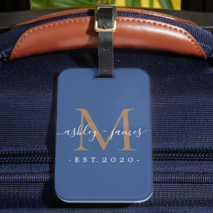Pas getrouwd Mr. Mrs. Gold Monogram Names Classic Bagagelabel