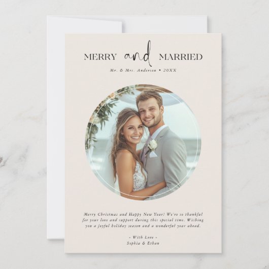 Pas getrouwd net getrouwd en vrolijk kerst ivoor feestdagenkaart (Voorkant)