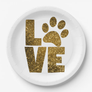 Pas Gouden Glitter Liefde Tekst met Dierlijke Poot Papieren Bordje