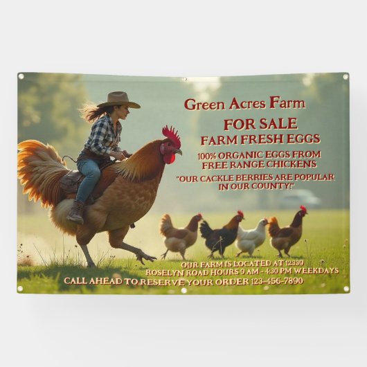 Pas Grappig Biologisch Boerderij Verse Eieren Kooi Spandoek (Horizontaal)