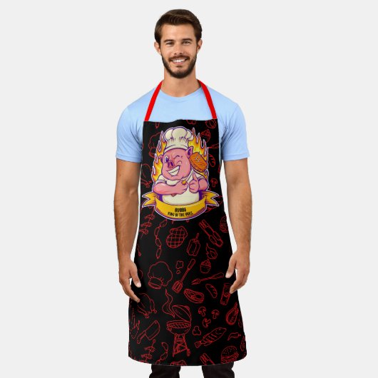 Pas grappige barbecue chef-kok varken grillen schort (Gedragen)