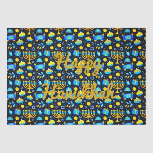 Pas HANUKKAH Blue Gold Tissue Paper aan Tissuepapier (Voorkant)