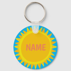PAS HET AAN Gele Zonne Zonneschijn Naambadge Sleutelhanger
