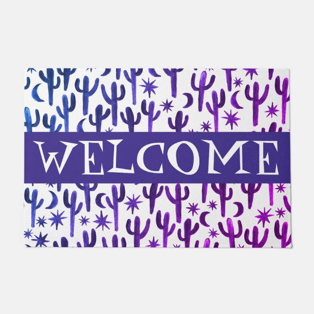 Pas het aan! WELCOME Night Desert Saguaro Cactus Deurmat (Voorkant)