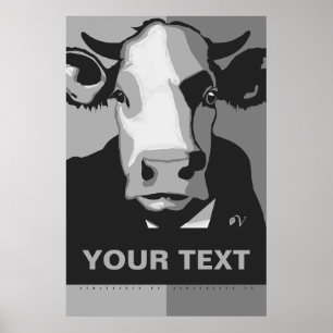 Pas het aan Zwart en Wit Pop Art Koe Poster