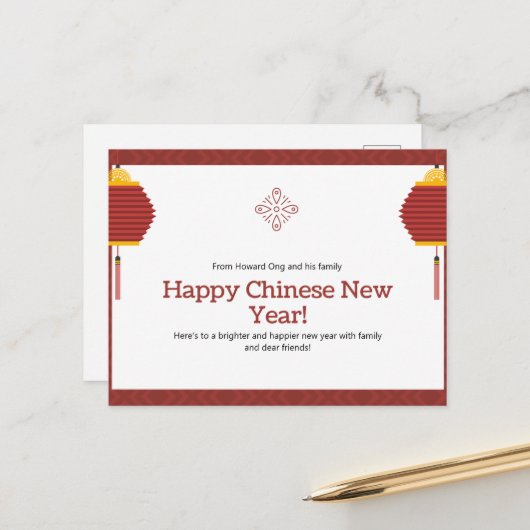 Pas het Happy Chinees Briefkaart van het Ontwerp v (Voorkant / Achterkant in situ)