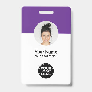 Pas het moderne personeelskaart met paarse QR-code Badge