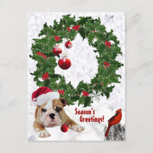 Pas het Nieuwe Bulldog Puppy Kerstversie 2 aan Feestdagenkaart