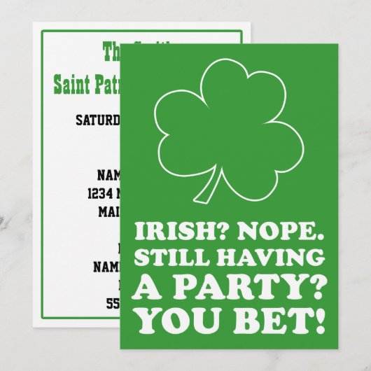 Pas invitation de partie du jour de St Patrick (Devant / Derrière)