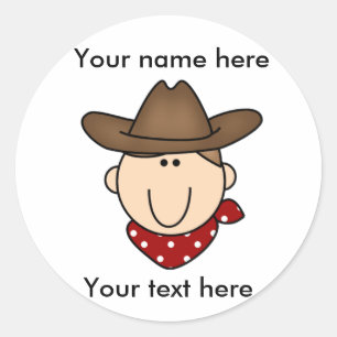 Pas je eigen bruine cowboy aan ronde sticker