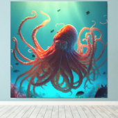 Pas je eigen realistische fantasie oceaan octopus  canvas afdruk (Insitu (Houten vloer))
