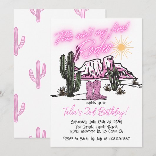 "Pas ma première rodeo" invitation pour 2ème anniv (Devant / Derrière)