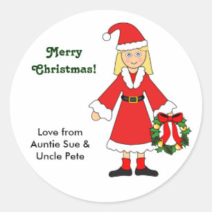 Pas me aan — Schattige Kerst Afbeelding (meisje) Ronde Sticker