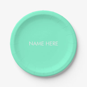 Pas met naam, tekst minimalistisch aqua wit aan papieren bordje