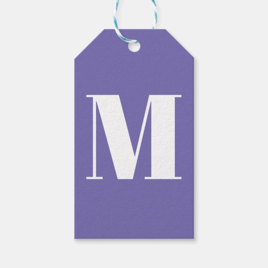 Pas monogram initiaal periwinkle wit aan cadeaulabel (Voorkant)