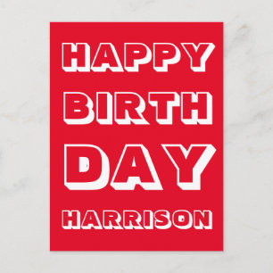 Pas Naam aan, Happy Birthday, rood wit vet Briefkaart