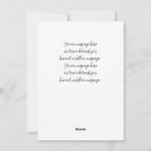 Pas naam en bericht in script, rood aan feestdagenkaart (Achterkant)