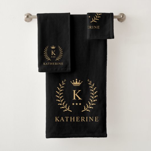 Pas Naam & Initiaal Zwart Wit Goud Monogram aan Bad Handdoek (Insitu)