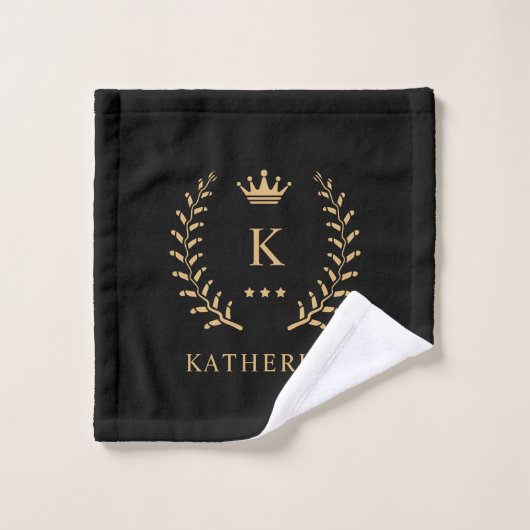 Pas Naam & Initiaal Zwart Wit Goud Monogram aan Bad Handdoek (Wasdoekje)