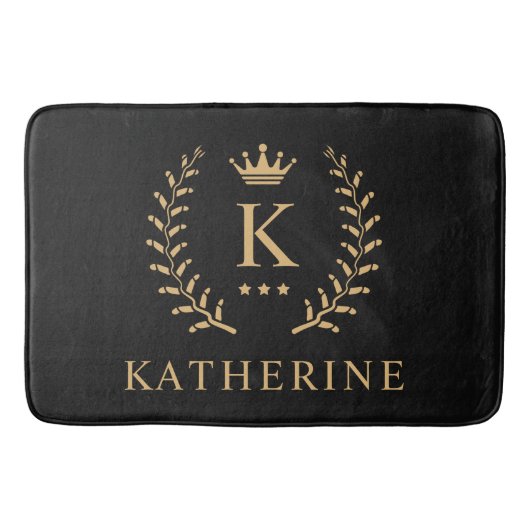 Pas Naam & Initiaal Zwart Wit Goud Monogram aan Badmat (Voorkant)