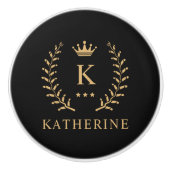 Pas Naam & Initiaal Zwart Wit Goud Monogram aan Keramische Knop (Voorkant)