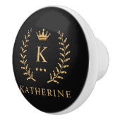 Pas Naam & Initiaal Zwart Wit Goud Monogram aan Keramische Knop (Rechts)